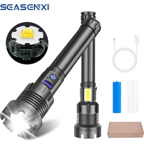 XHP90 Powerful LED Flashlight XHP70 Outdoor Flashlight Torch USB Rechargeable Flash Light IPX6 COB Zoomable Camping Lamp