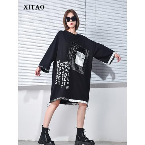 XITAO Patchwork Letter print Dress Women 2021 Autumn new Casual Fashion Style Temperament O Neck Full Sleeve Loose Dress ZP3270