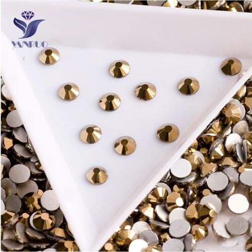 YANRUO 2028NoHF All Sizes Aurum Glass Stones Crystal Flatback Strass Non Hotfix Nail Art Glue On Rhinestones For Nails