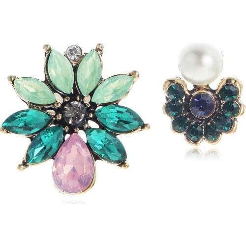 YaYi Green Pink Glass Gray White Rhinestone Pearl Dangle Earring Womens Fashion Ancient Gold Gem Earrings For Women E1119