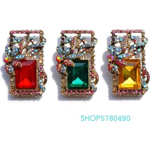 Classic Jewelry Mix Color Rhinestone Rectangle Brooch for Women Gold Color Flower Crystal Brooch Pin Ladies Garments Accessory