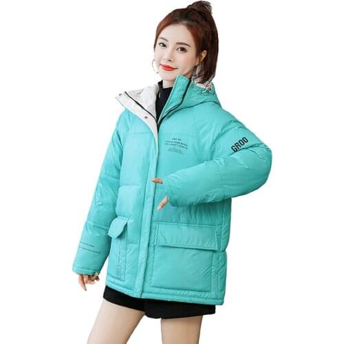 Oversized Winter Short Jacket Female Korean Print Letter Woman Cold-proof Jackets Loose Cotton Linen Thick Women Parka Overcoat