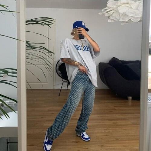 Women Plaid Hollow Out Hip Hop Pants Y2K High Waist Loose Street Style Fashion Spring Autumn Trousers Female Club Style Jeans