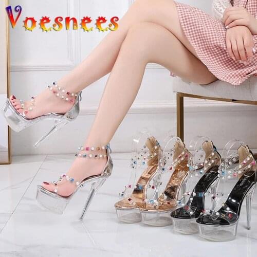 Sandalias Mujer 2020 New Platform ShoesTransparent Women High Heels Stiletto Car Model Sandals Bright Diamond Zipper Women Shoes