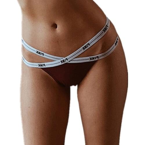 Women Sexy G-string PINK Letter Panties Underwear Thin Belt Thongs Female Cotton Low Rise Lady Lingerie Comfort Tanga