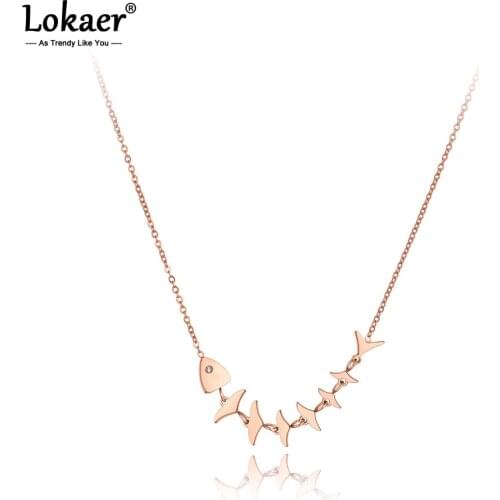 Lokaer Trendy Titanium Stainless Steel Fish Charm Necklaces Fashion Bohemia Rose Gold Choker Necklace For Women Girls N20297