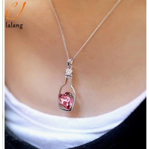 Colorful Fashion Statement Necklace Drift Bottle Necklace Jewelry Crystal Heart Pendant Necklace Women Pendant Necklace