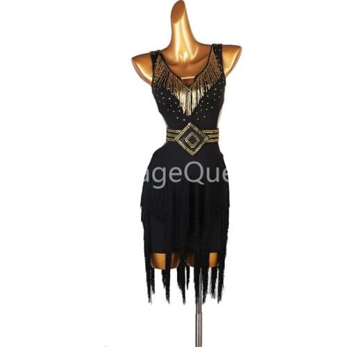 Women Latin Dance Competition Dress New Performance Dress High-grade Black Chinese Sexy Tassel Sleeveless Latin Dancewear