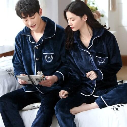 Winter Autumn Thicken Soft Flannel Pajama Sets for Men Lovers Couple Long Sleeve Coral Velvet Sleepwear Suit Loungewear Homewear