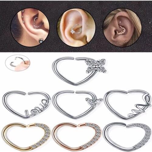 1PS Fashion Ear Piercing Women Copper Open Hoop Daith Earring Cz Cartilage Rook Earring Septum Ring Ear Piercing Body Jewelry