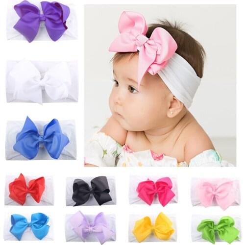 1pc 2019 Nylon Turban Girls Kids Handmade Wide Stretch Headbands Bowknot Hairband Headwraps Children Hair Accessories