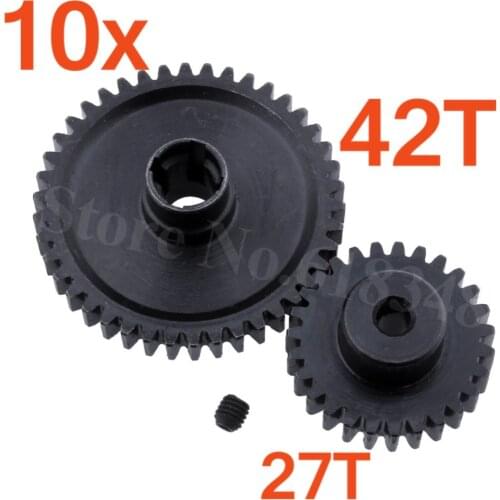 10 Sets Metal Steel 42T Spur Gear Diff Main + Motor Pinion Gear 27T For WLtoys A959-B A969-B A979-B K929-B A959-B-15