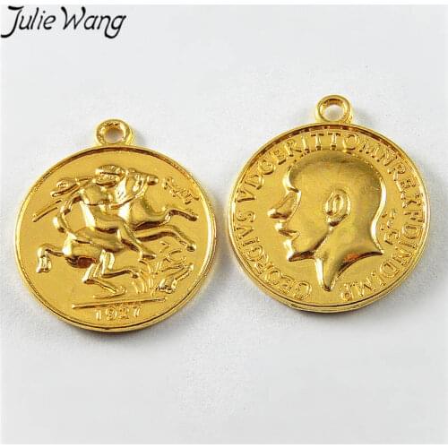 Julie Wang 10PCS Imitation Georgivs Coins Alloy Charm Pendant DIY Bracelet Necklace Findings Jewelry Making Accessory 25*21*2mm