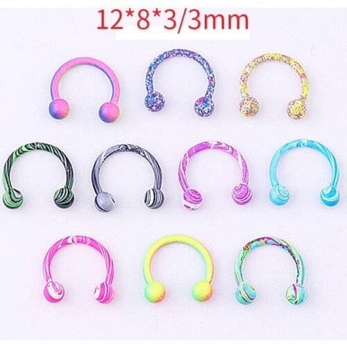 10Pc Color Mixed Stainless Steel Paint Nose Ring C Clip Eyebrow Lip Horseshoe Spike Septum Nipple Piercing Jewelry New