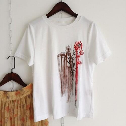 Pieces 2 Runway Fashion Sets 2021 Women Summer White Embroidery Tee+Mesh Flower Print Skirt Casual Party Holiday Set