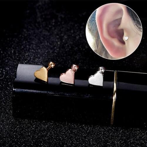2 Pieces Ear Studs Piercing Jewelry Tragus Earrings For Woman Cartilage Helix Heart Shape Ear Bone Nail Nose Stud Party Jewelry