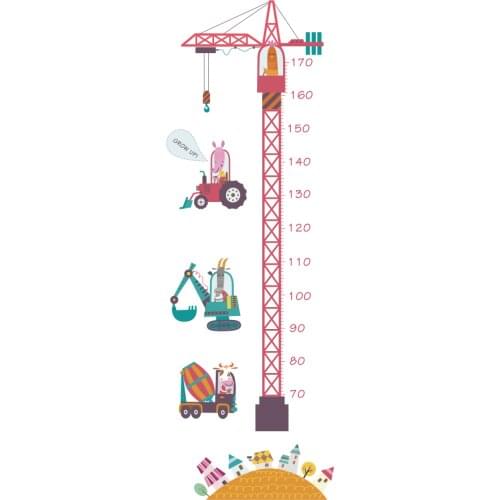 3d Cartoon Tower Crane Grow up Stickers panda Height Chart Wall Sticker Nursery Decor DIY Art Poster