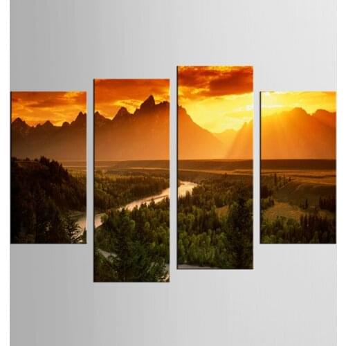 4 Panels/Set Unframed Sunset Mountain Beautiful Landscape Painting HD Printings Living Room Decor Modern Modular Picture