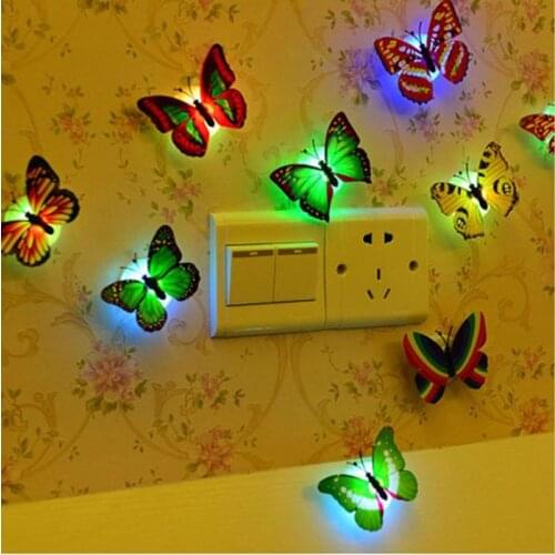 5pcs! Romantic novelty glowing butterfly lamp led bottom sticker Wall night light for children room Decorative Fluorescent light