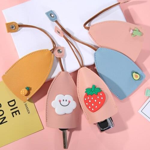 Anime Keychain Beautiful Girl Heart Cartoon Pull Key Case Creative PU Leather Car Remote Control Family Key Protection Cover Key