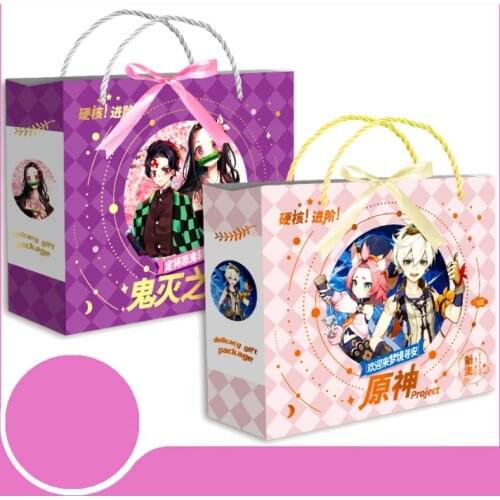 Anime My Hero Academia Lucky Gift Bag Demon Slayer Collection Shopping Hand Bag Toy With Postcard Poster Badge Bookmark Gifts