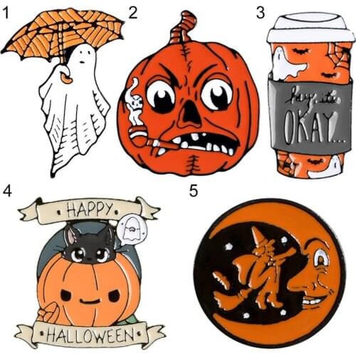 Halloween Brooches Cartoon Pumpkin Ghost Badges Jewelry Accessories Enamel Metal Pin Gifts For Party Friend Lapel Hat Enamel