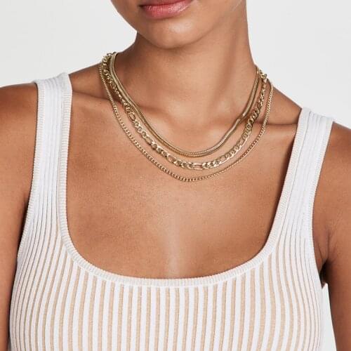 Elegance 2021 Korea Fashion Multilayer Titanium Steel Snake Chain Retro Simple 3 Layer Clavicle Chain Necklace For Women