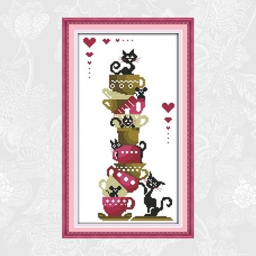 Black cats on the cups cross-stitch patterns dmc 14ct 11ct count print on canvas cross stitch kits embroidery needlework