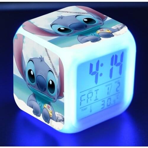 Disney Stitch Digital Alarm Clock 7 Colorful Changing LED Anime Cartoon Lighting Bedroom Desk Watch for Kids Christmas Gifts