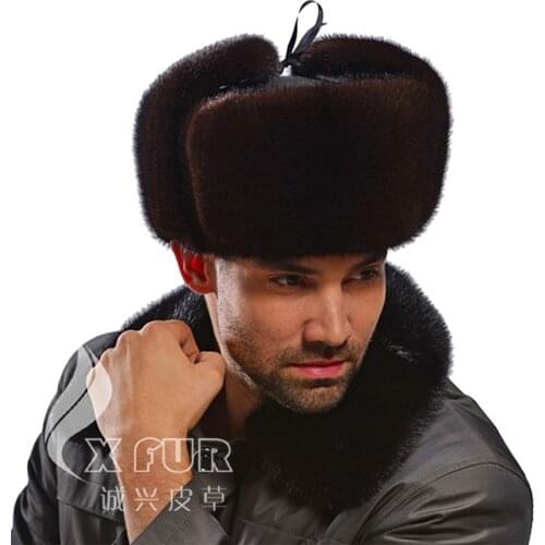 CX-C-170B Luxury Design Men Bomber Hats Genuine Mink Fur Russian Hat