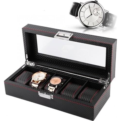 Watch Holder 5Slot Watch Box Travel Carbon Fiber Case Jewelry Display Storage Collector Organizer for Watch Storage Watch Case s