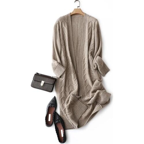 Long Cardigan Women 100% Cashmere Single Breasted Office Lady V-Neck Kimono Cardigan Autumn Women Winter Sweater Clothes