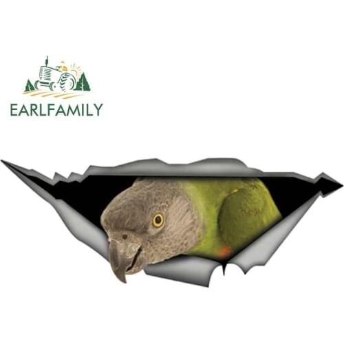 EARLFAMILY 13cm x 4.9cm 3D Senegal Parrot Car Sticker Torn Metal Decal Reflective Car Decoration Vinyl Bumper Stickers