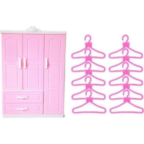 Pink Modern Wardrobe Play set for Dolls Furniture Can Put Shoes Clothes Accessories with Dressing Mirror Girls Toys