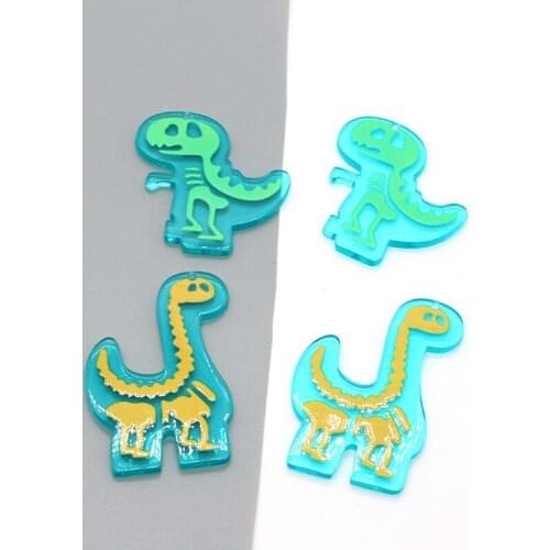 2pcs Kawaii Acrylic Flatback Dinosaur Fossil Earring Charms Cute Transparent Animal Keychains Pendant Accessory DIY Jewelry Make