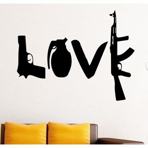 Creative Love Weapons Vinyl Wall Stickers for Kids Adhesive Handgun Dagger Machine Gun Wall Decals Home Decor Room Accessories
