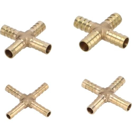 Cross Shaped Brass Pipe Fitting 4 Way 6mm 8mm 10mm 12mm Hose Barb Connector Joint Copper Barbed Coupler Adapter Coupling 1 Pc