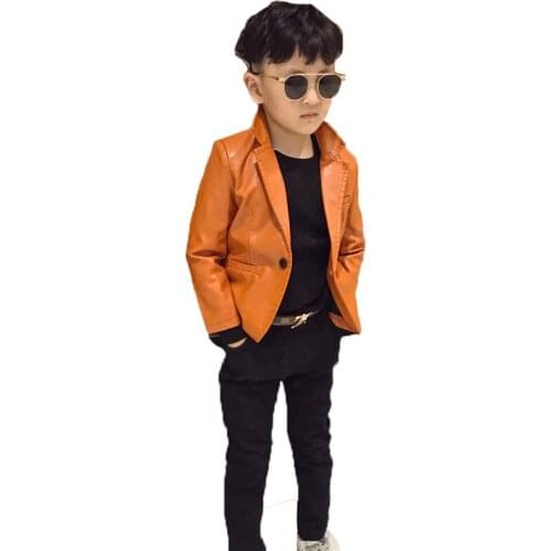 Childrens Leather Suit Boys Faux Leather Jacket Autumn Winter Kids Fashion Single Coats