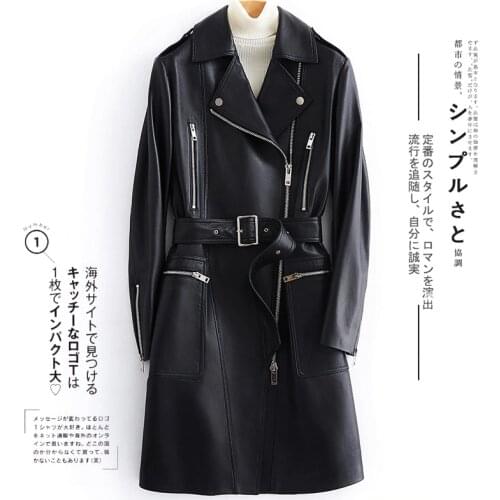 Lautaro Autumn Black Long Faux Leather Jacket Women with Many Pockets Zipper Belt Lapel Spring Leather Trench Coat for Women