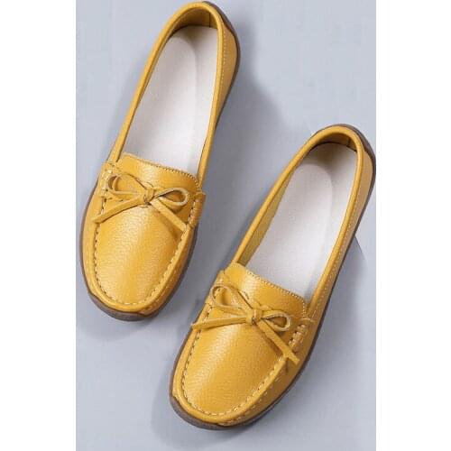 Cow leather women loafer flat shoes round toe slip on loafers for party work casual comfort soft skid resistance rubber sole