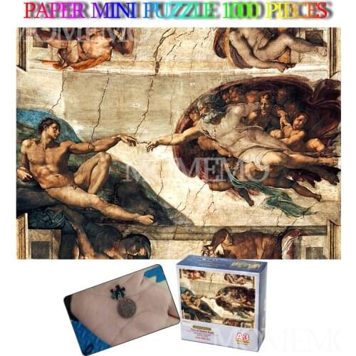 Creation of Adam Paper Mini 1000 Pieces Jigsaw Puzzle Old Master Puzzle Adults World Famous Mural Puzzle Teens Education Toys