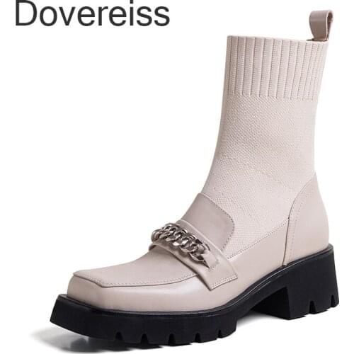 Dovereiss Fashion Genuine Leather Winter Sexy Motercycle Boots Casual Shoes White Consice Matin Boots Ankle Boots 40