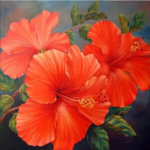 Cross Stitch Kits Color Red Hibiscus Flower Plant 14CT Unprinted For DIY Embroidered Handmade Arts Set Wall Home Decor Handmade