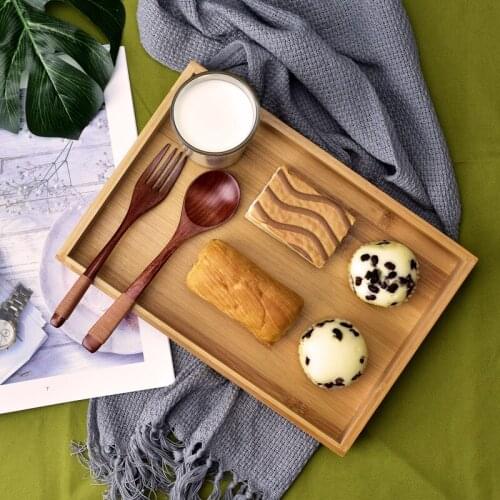 Natural Bamboo Serving Tray Storage Box Solid Wood Storage Plate Snack Tray