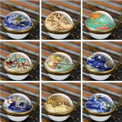 SIAN New Blue Earth World Map Photo Necklace New York City Map Wanderlust Series Glass Ball Chain Pendant Retro Art Jewelry 2019