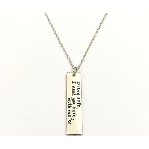 "Drive Safe I Need You Here With Me" Couple Family Lover Silver Plated Necklace Key Chain Alloy Charm Jewelry Gift #288853