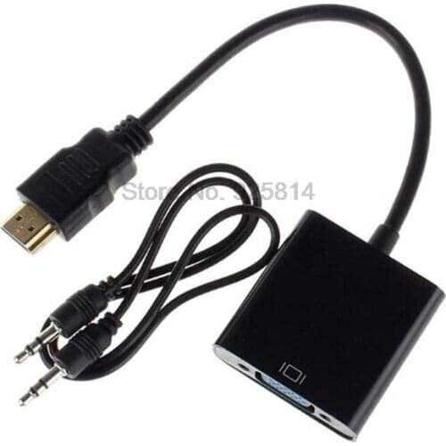 100pcs/lot HDMI to VGA Converter Adapter Male to Female with Audio Cable for Xbox 360 for PS3 Laptop for HDTV Displayer