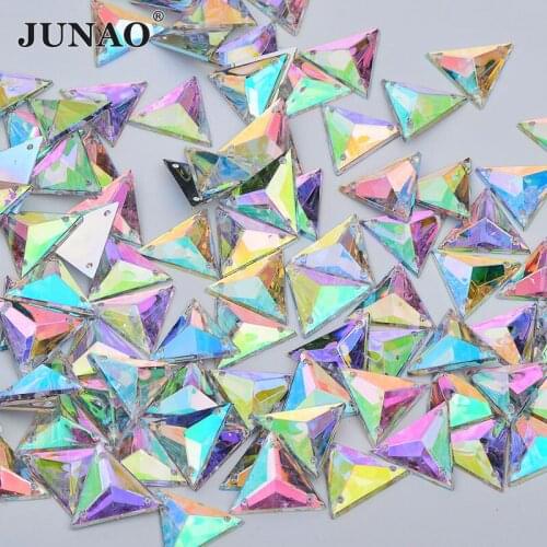 JUNAO 17mm 24mm Crystal AB Clear Sewing Tri-angle Rhinestones Acrylic Strass Applique Flatback Crystal Stones For Shoes Clothes