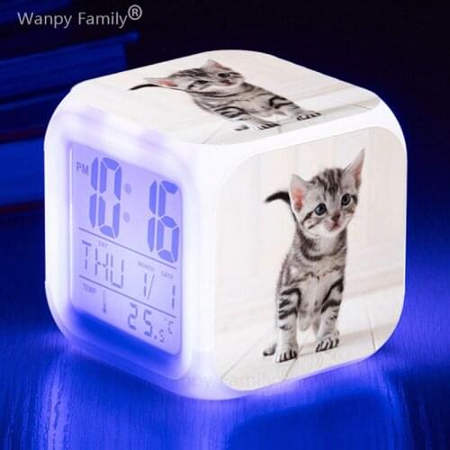 Cute Pets Cats Alarm Clock LED 7 color Flash Digital Alarm Clock for kids birthday gift luminous color flash desktop Clocks