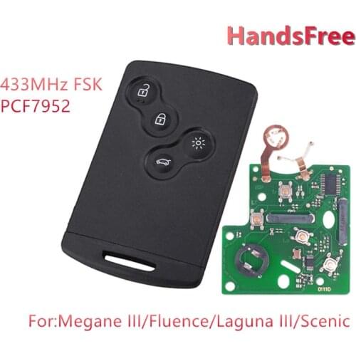 5pcs 433MHz FSK PCF7952 Key Remote HandsFree Keyless Smart Card for Renault Megane Fluence Laguna Scenic Clio Captur Koleos